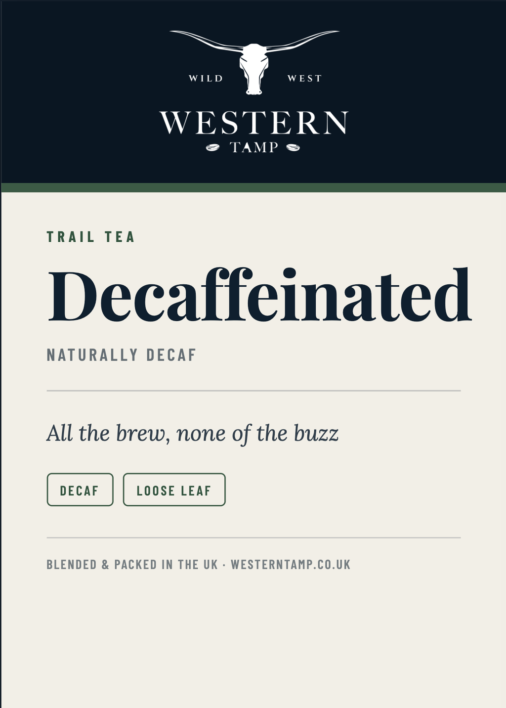 Trail Tea · Decaffeinated — label