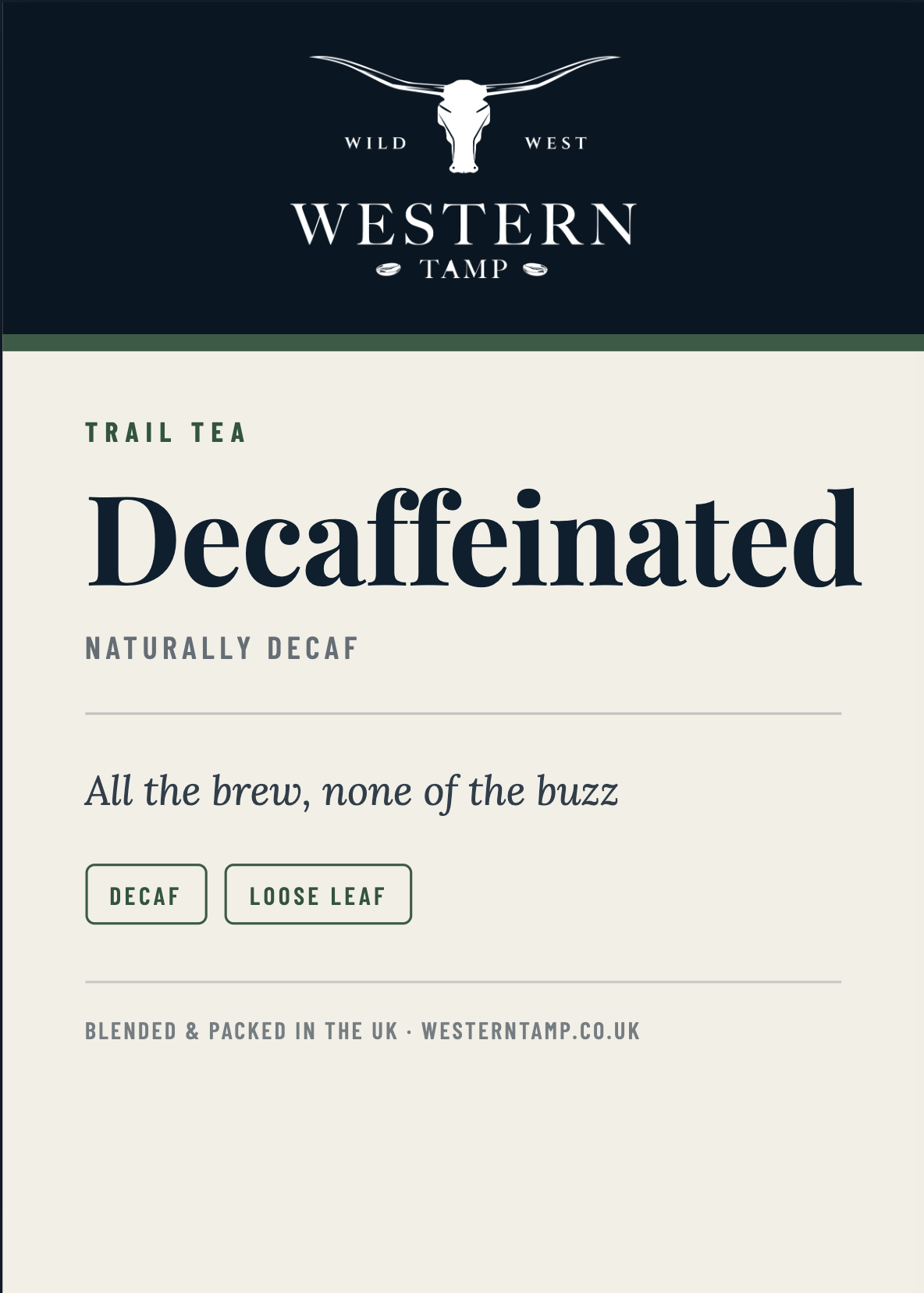 Trail Tea · Decaffeinated — label